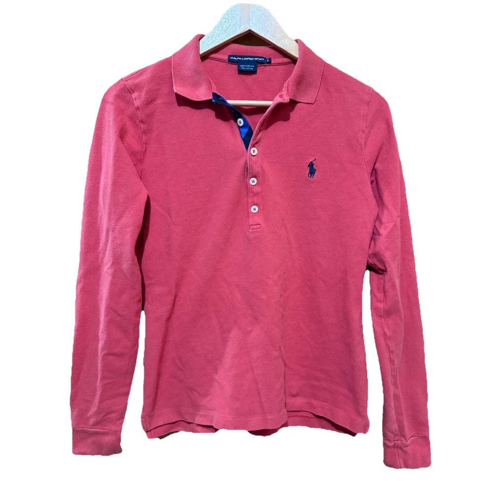 Ralph Lauren Sport‎  Womens Red Raspberry Longsleeve Polo Large  Casual Preppy